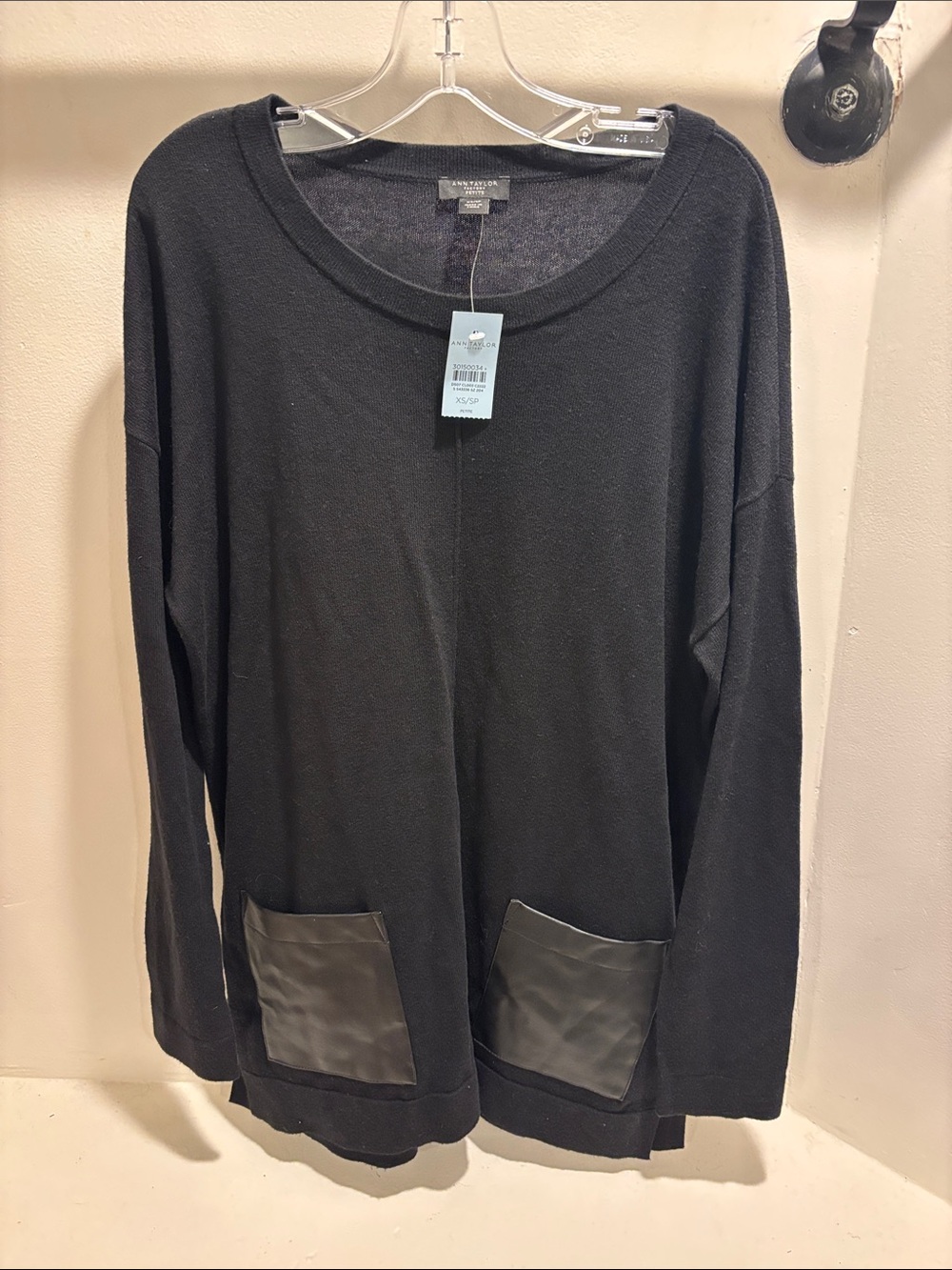 Ann Taylor Factory Petite Black Crew Neck Sweater Top